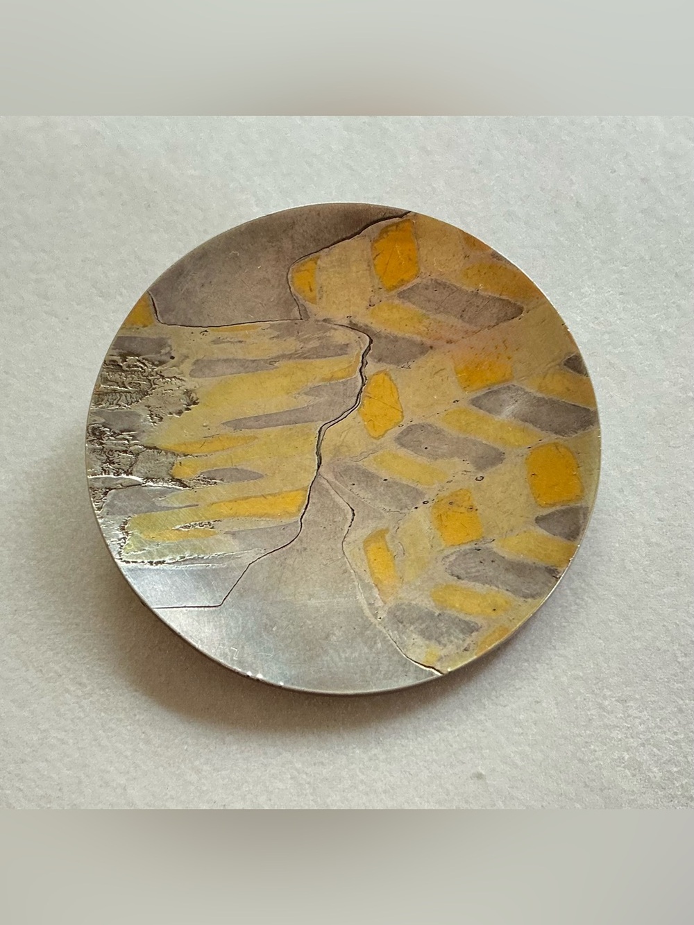 Saunders Modernist Studio Metales Casados Technique Sterling, 14K & 18K Brooch